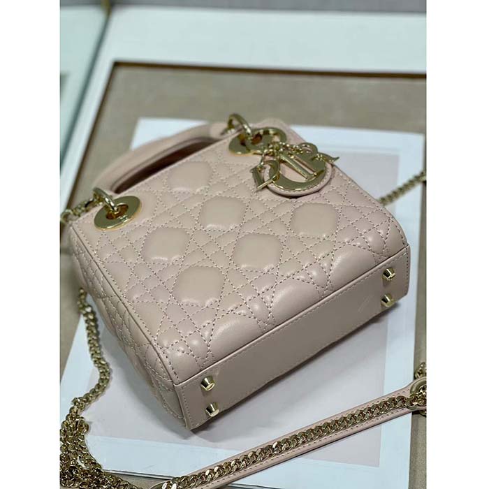 Dior Women CD Mini Lady Dior Bag Powder Pink Cannage Lambskin
