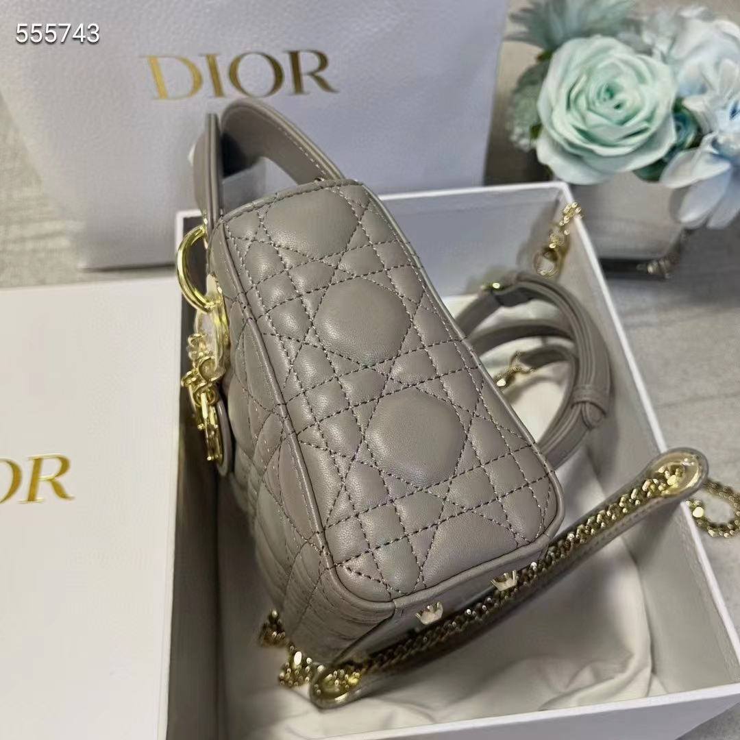 Dior Women CD Mini Lady Dior Bag Stone Gray Cannage Lambskin