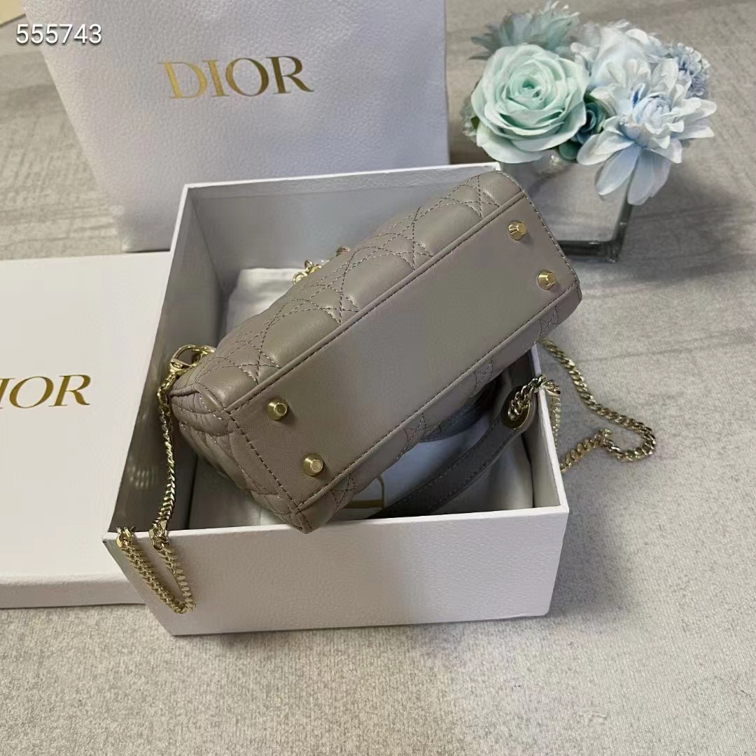 Dior Women CD Mini Lady Dior Bag Stone Gray Cannage Lambskin