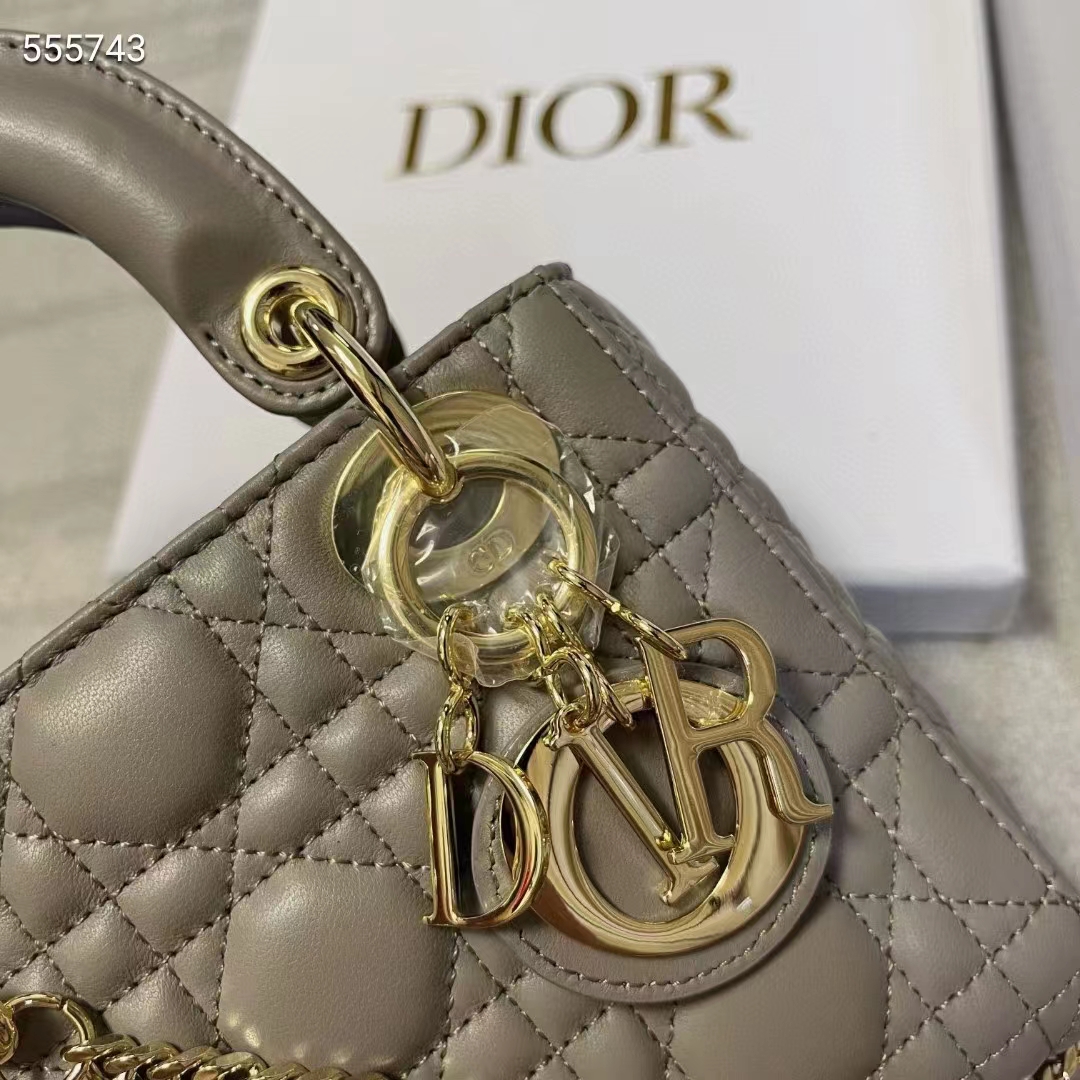 Dior Women CD Mini Lady Dior Bag Stone Gray Cannage Lambskin