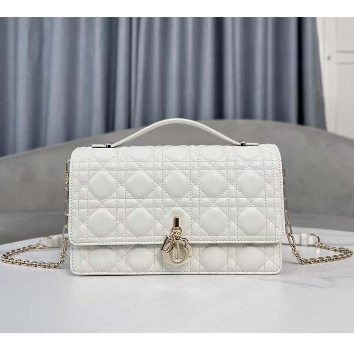 Dior Women CD Miss Dior Top Handle Bag Latte Cannage Lambskin