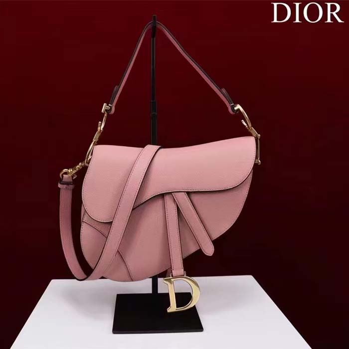 Dior Women CD Saddle Bag Strap Blush Grained Calfskin