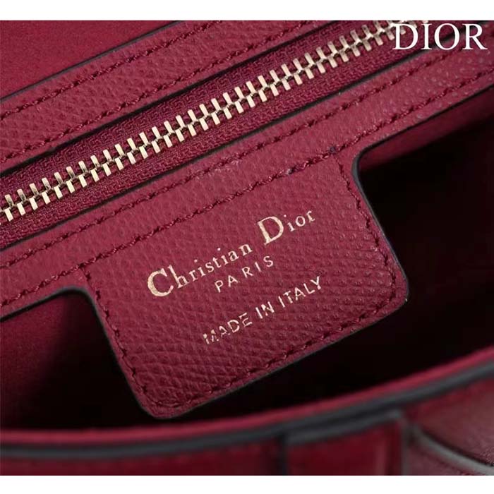 Dior Women CD Saddle Bag Strap Amaryllis Red Grained Calfskin