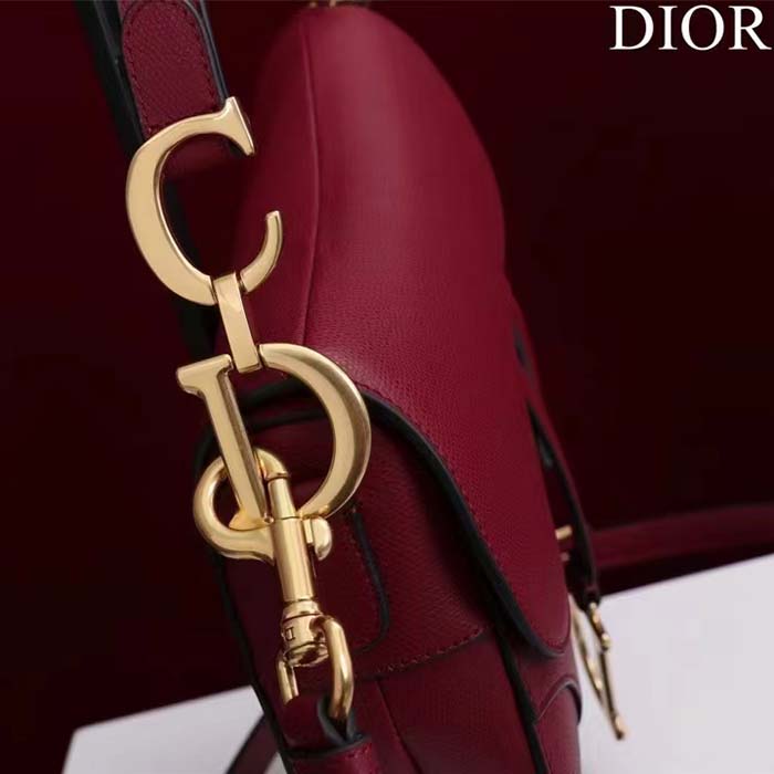 Dior Women CD Saddle Bag Strap Amaryllis Red Grained Calfskin