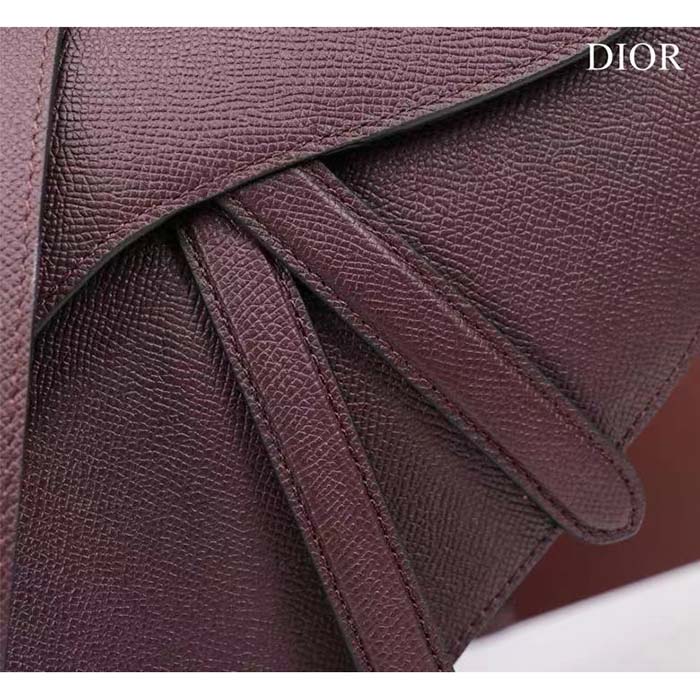 Dior Women CD Saddle Bag Strap Burgundy Grained Calfskin