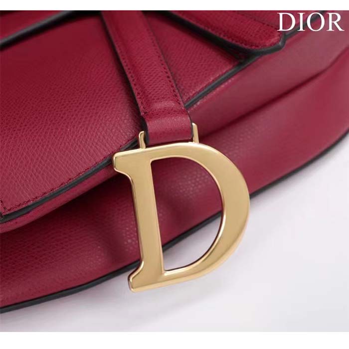 Dior Women CD Saddle Bag Strap Amaryllis Red Grained Calfskin