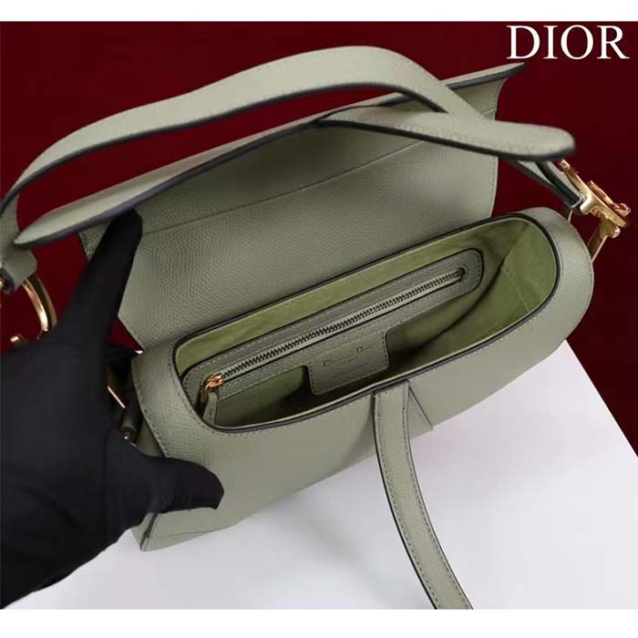 Dior Women CD Saddle Bag Strap Cedar Green Grained Calfskin