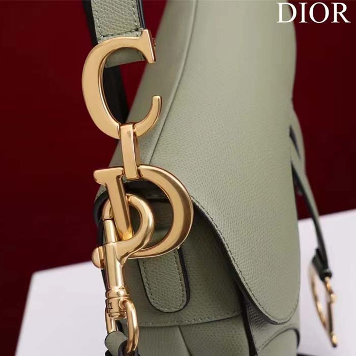 Dior Women CD Saddle Bag Strap Cedar Green Grained Calfskin