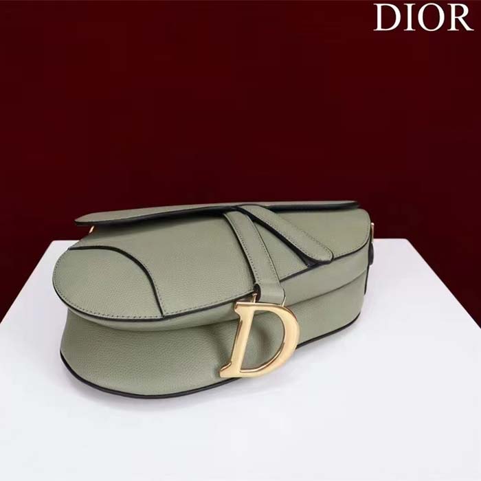 Dior Women CD Saddle Bag Strap Cedar Green Grained Calfskin