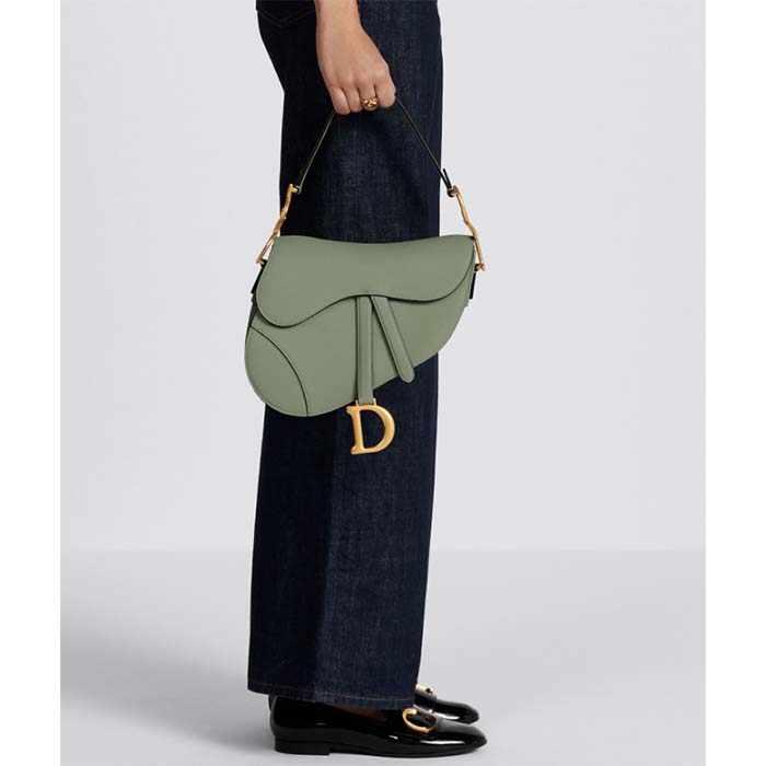 Dior Women CD Saddle Bag Strap Cedar Green Grained Calfskin