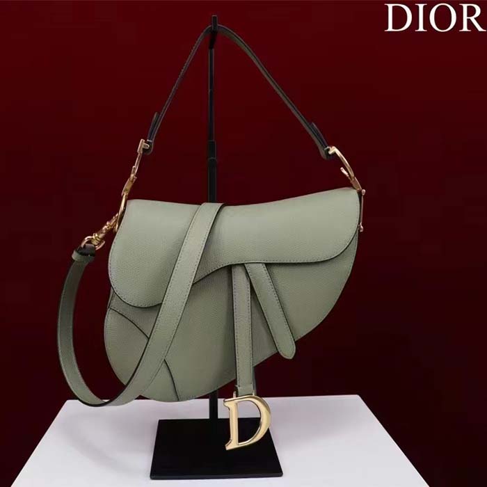 Dior Women CD Saddle Bag Strap Cedar Green Grained Calfskin