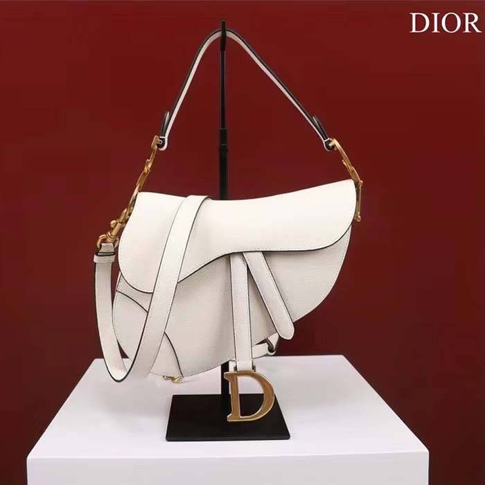 Dior Women CD Saddle Bag Strap Latte Grained Calfskin