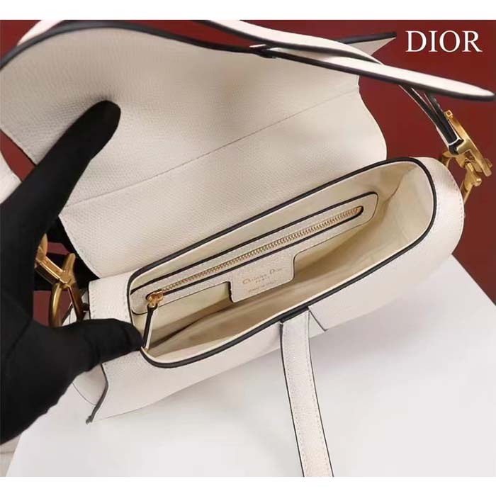 Dior Women CD Saddle Bag Strap Latte Grained Calfskin