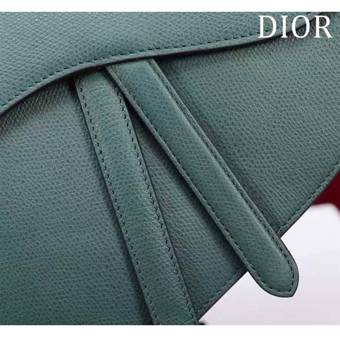 Dior Women CD Saddle Bag Strap Pine Green Grained Calfskin