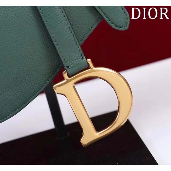 Dior Women CD Saddle Bag Strap Pine Green Grained Calfskin