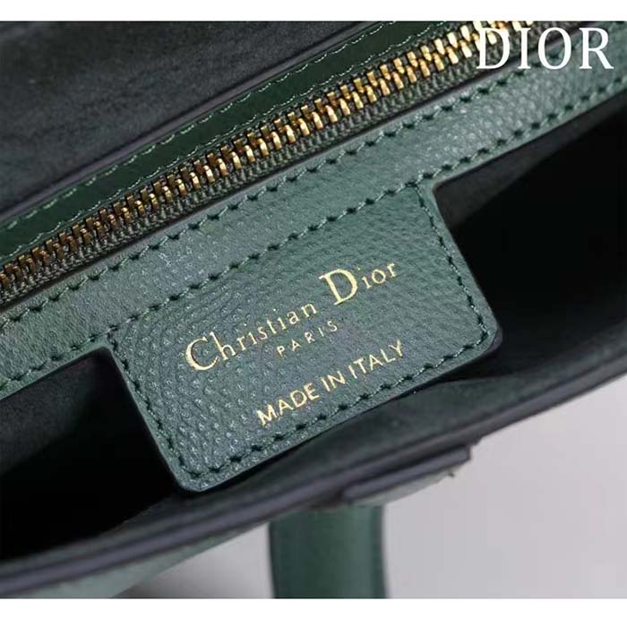 Dior Women CD Saddle Bag Strap Pine Green Grained Calfskin