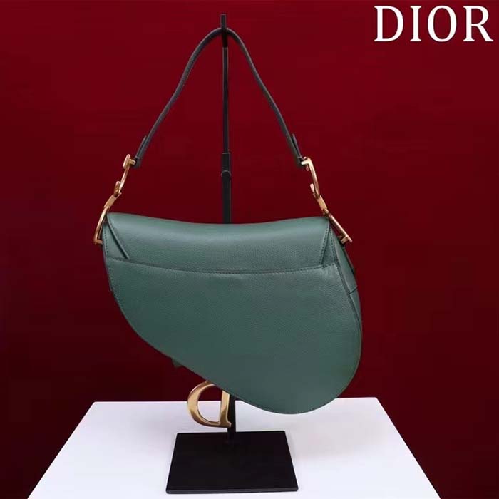 Dior Women CD Saddle Bag Strap Pine Green Grained Calfskin