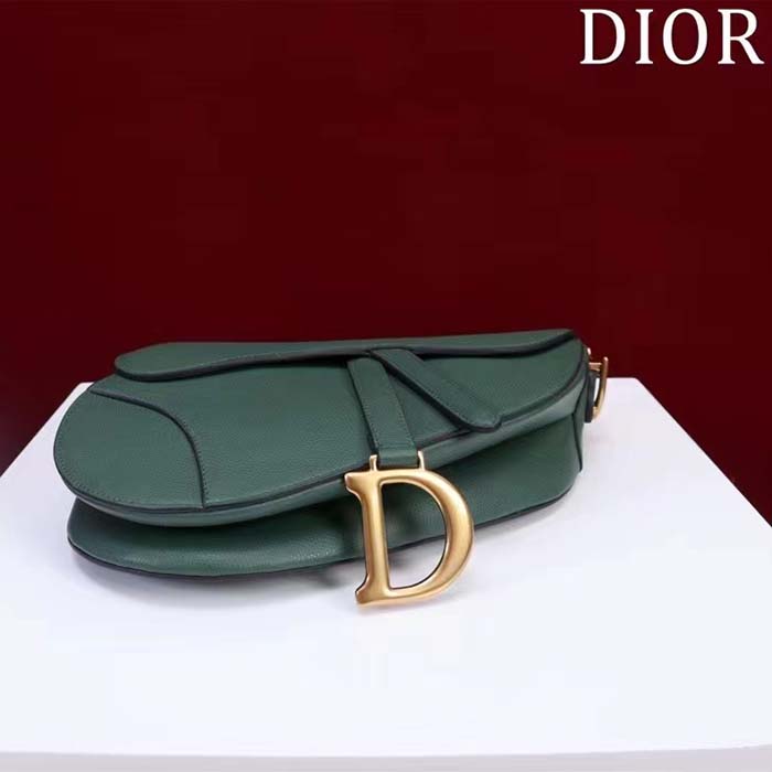 Dior Women CD Saddle Bag Strap Pine Green Grained Calfskin