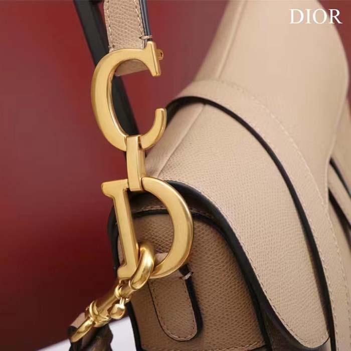 Dior Women CD Saddle Bag Strap Sand-Colored Grained Calfskin