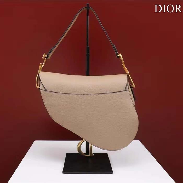 Dior Women CD Saddle Bag Strap Sand-Colored Grained Calfskin