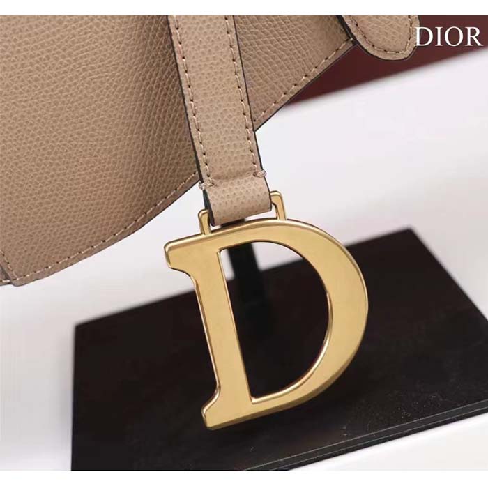 Dior Women CD Saddle Bag Strap Sand-Colored Grained Calfskin