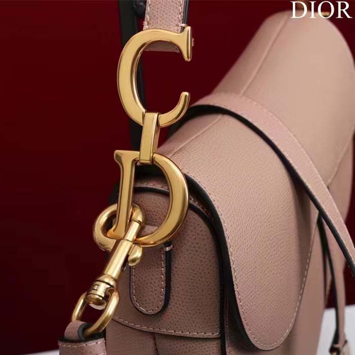 Dior Women CD Saddle Bag Strap Sand Pink Grained Calfskin