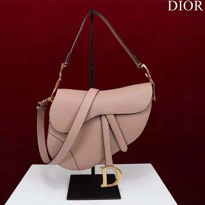 Dior Women CD Saddle Bag Strap Sand Pink Grained Calfskin