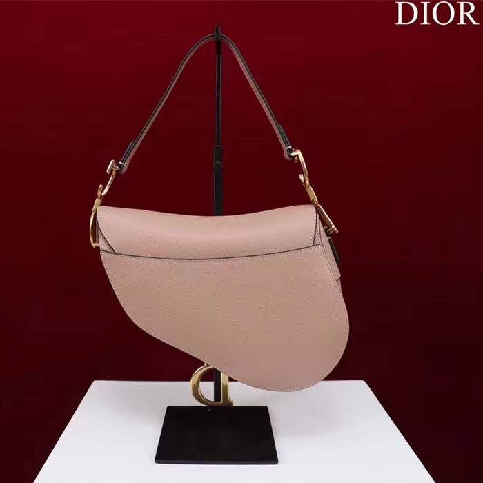 Dior Women CD Saddle Bag Strap Sand Pink Grained Calfskin