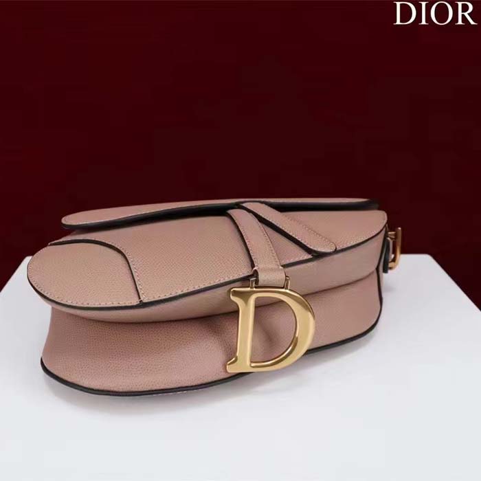 Dior Women CD Saddle Bag Strap Sand Pink Grained Calfskin