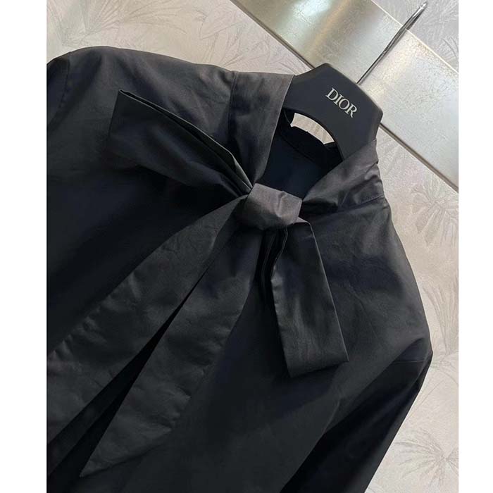 Dior Women CD Shirt Bow Collar Black Cotton Silk Poplin