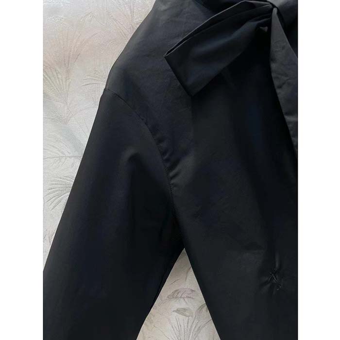 Dior Women CD Shirt Bow Collar Black Cotton Silk Poplin