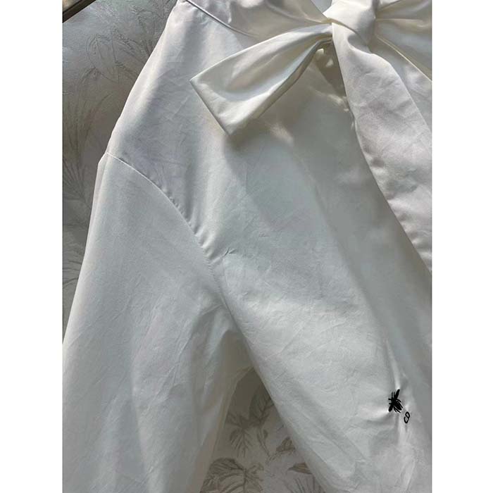 Dior Women CD Shirt Bow Collar White Cotton Silk Poplin