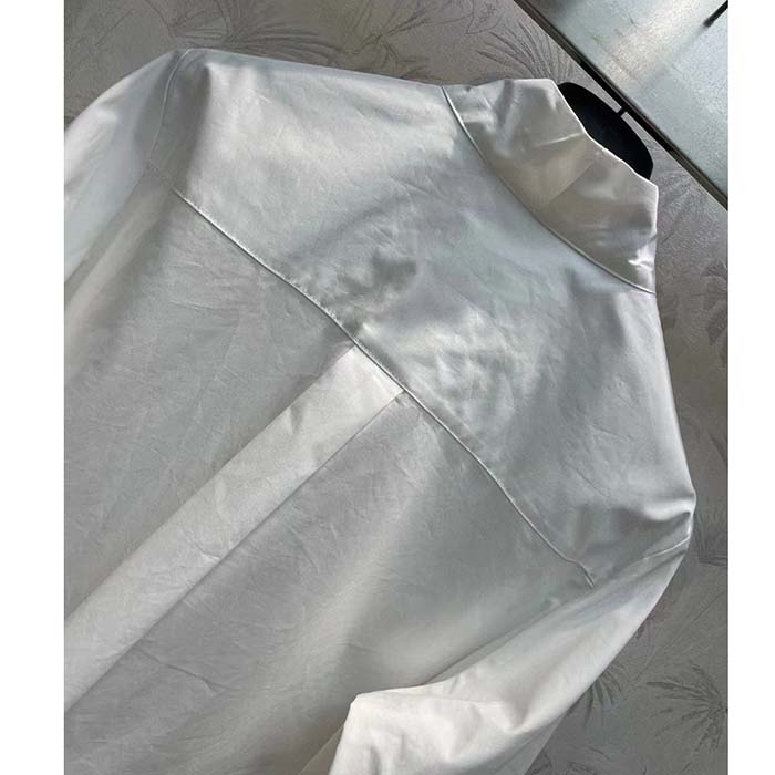 Dior Women CD Shirt Bow Collar White Cotton Silk Poplin