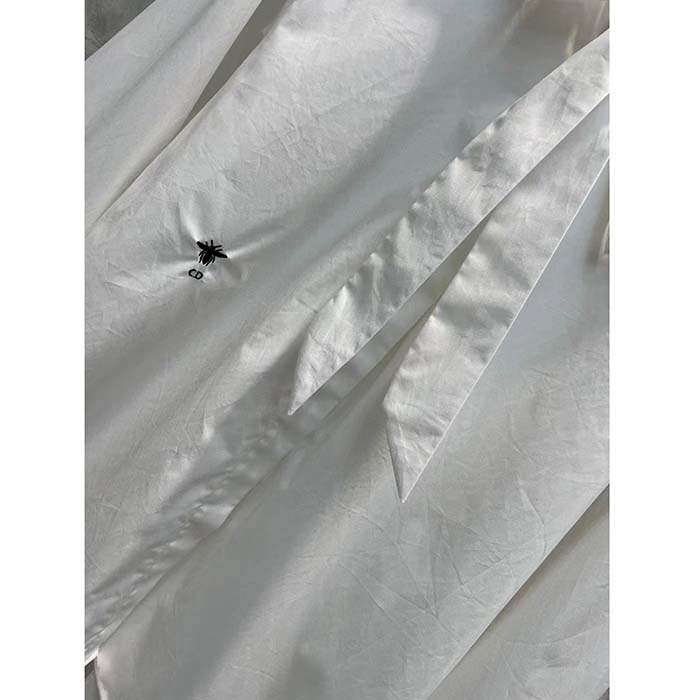 Dior Women CD Shirt Bow Collar White Cotton Silk Poplin