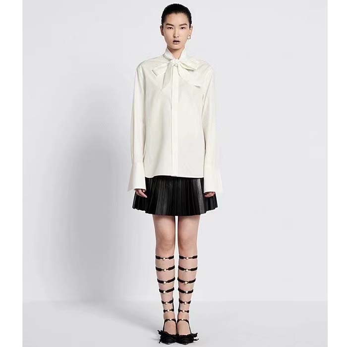 Dior Women CD Shirt Bow Collar White Cotton Silk Poplin