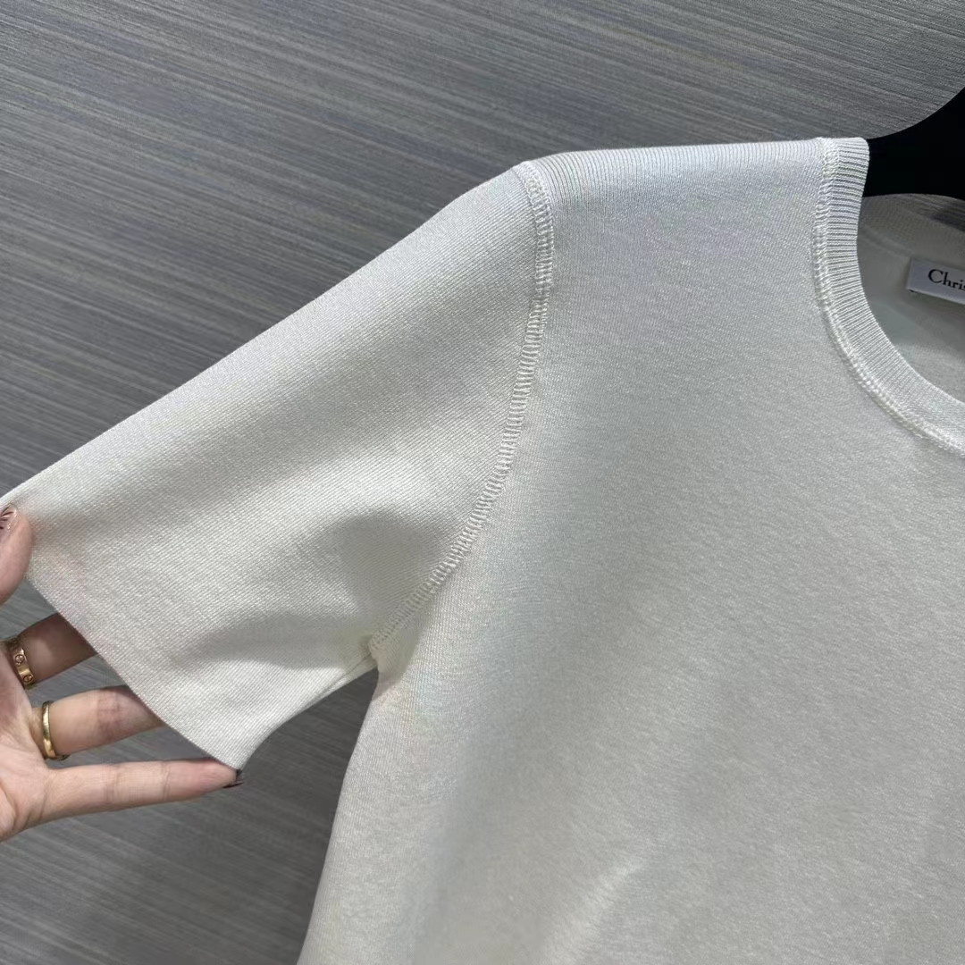 Dior Men CD Short-Sleeved Sweater White Cashmere Silk Knit