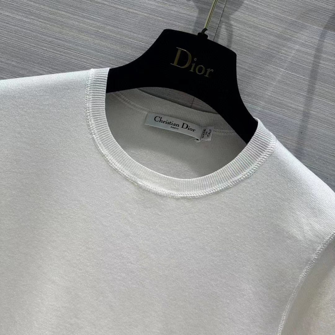 Dior Men CD Short-Sleeved Sweater White Cashmere Silk Knit