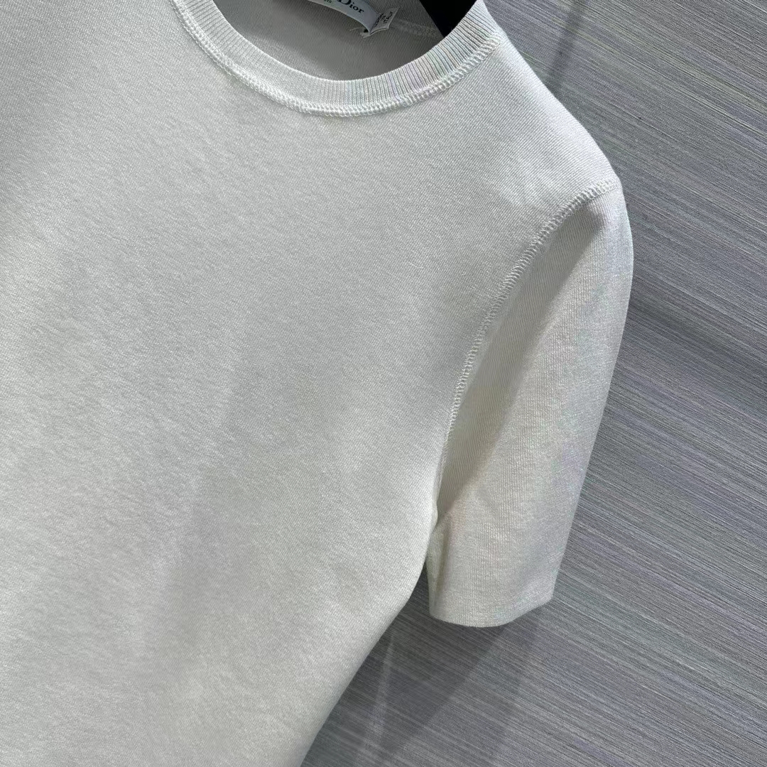 Dior Men CD Short-Sleeved Sweater White Cashmere Silk Knit
