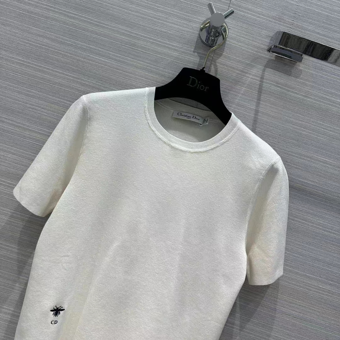 Dior Men CD Short-Sleeved Sweater White Cashmere Silk Knit
