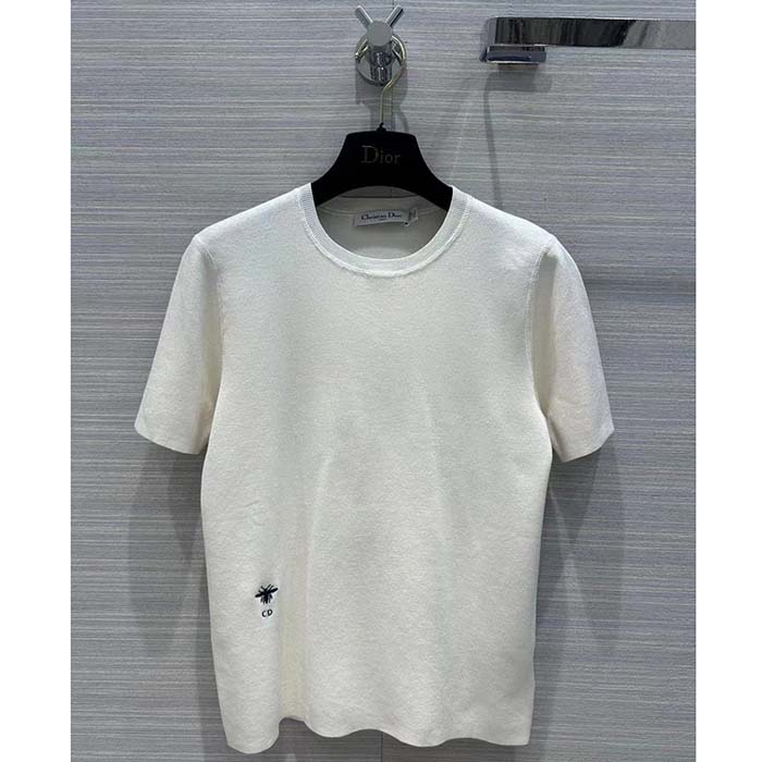 Dior Men CD Short-Sleeved Sweater White Cashmere Silk Knit