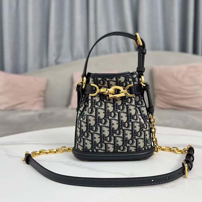 Dior Women CD Small C’est Dior Bag Blue Dior Oblique Jacquard
