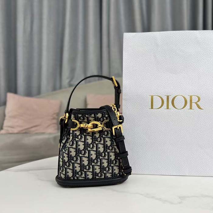 Dior Women CD Small C’est Dior Bag Blue Dior Oblique Jacquard