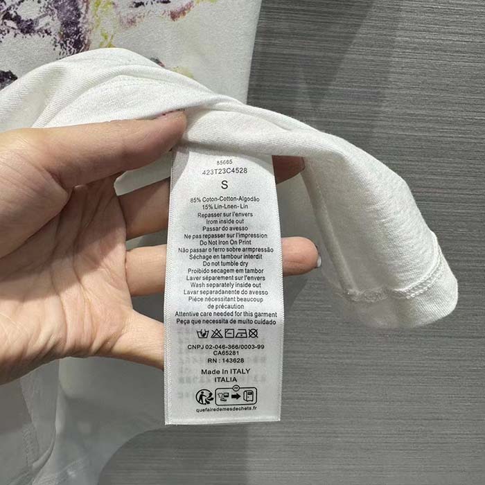 Dior Men CD T-Shirt White Stonewashed Cotton Linen Jersey
