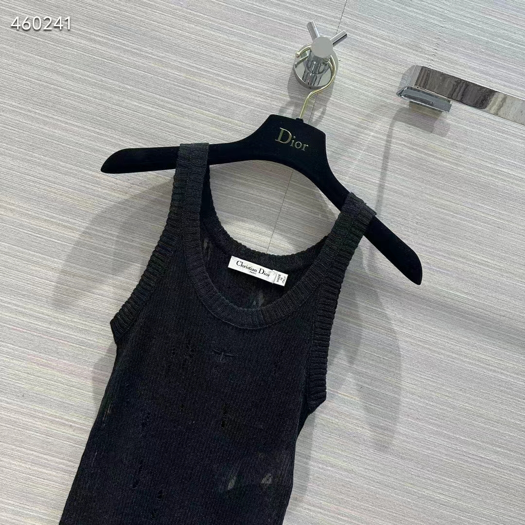 Dior Women CD Tank Top Black Technical Linen Knit