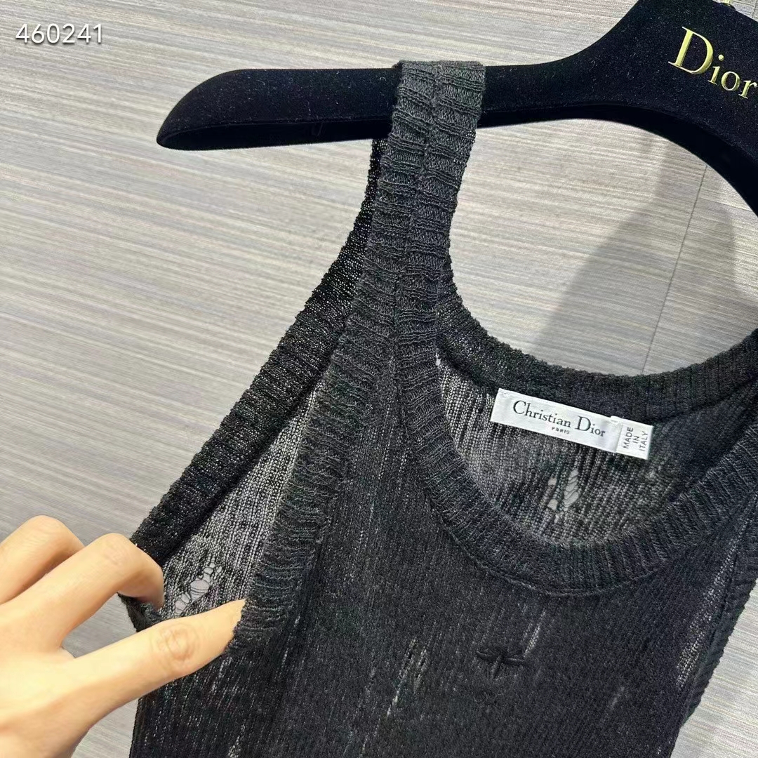 Dior Women CD Tank Top Black Technical Linen Knit