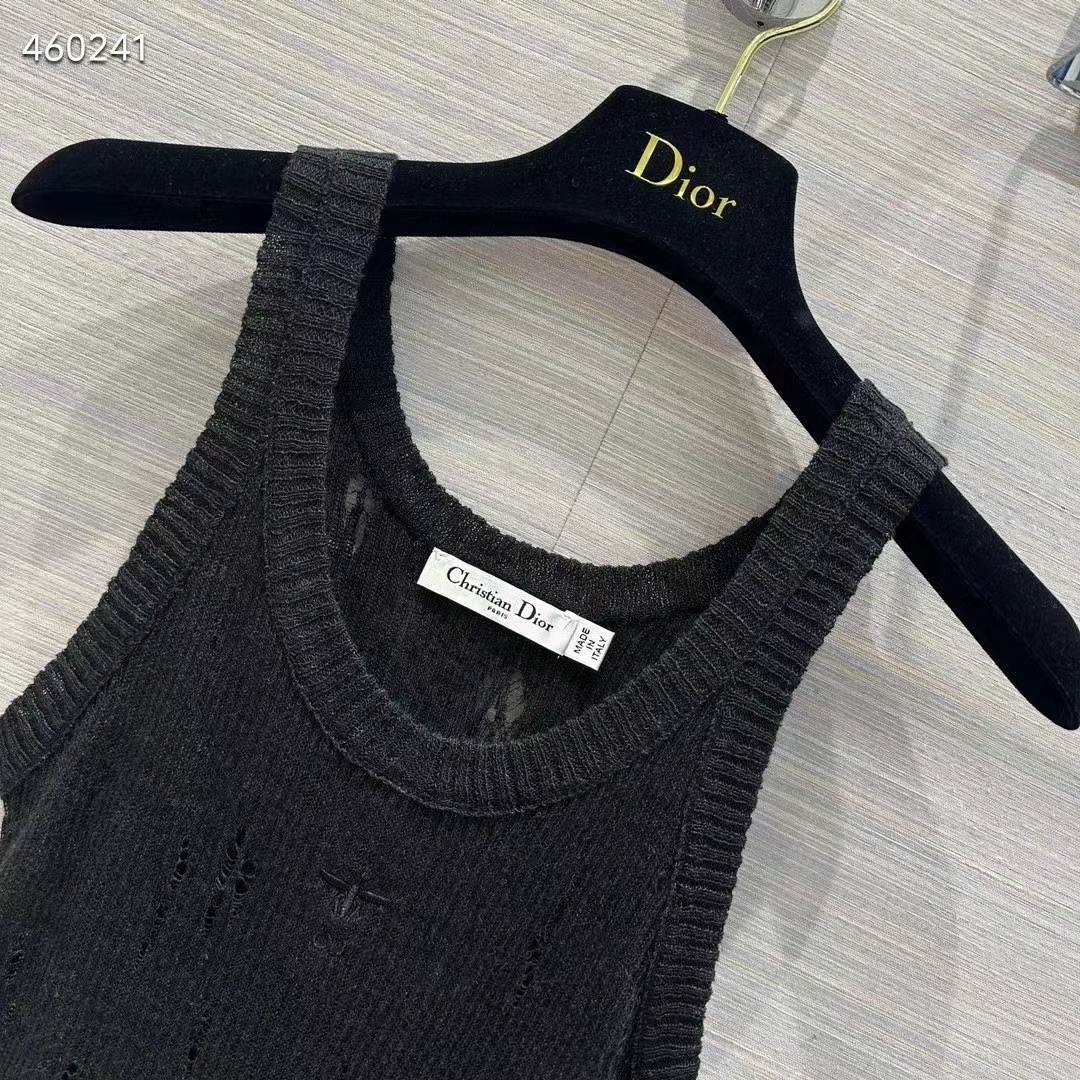 Dior Women CD Tank Top Black Technical Linen Knit