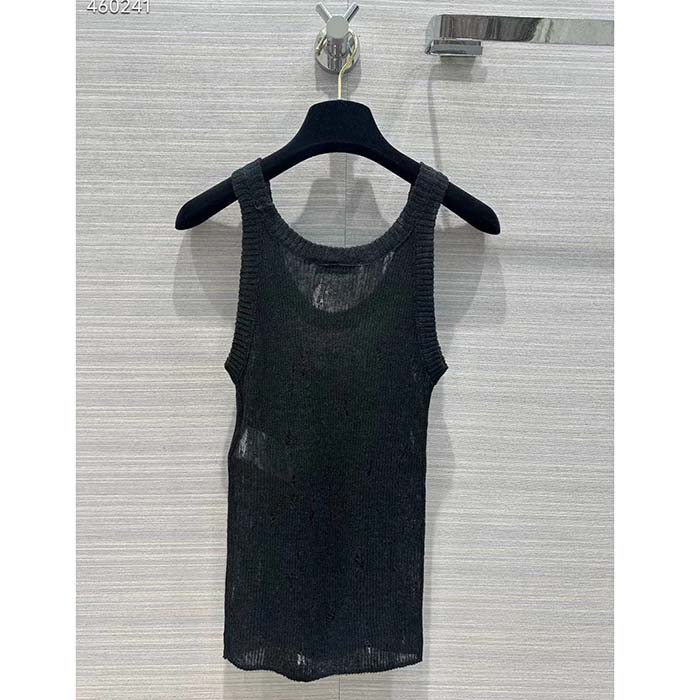 Dior Women CD Tank Top Black Technical Linen Knit