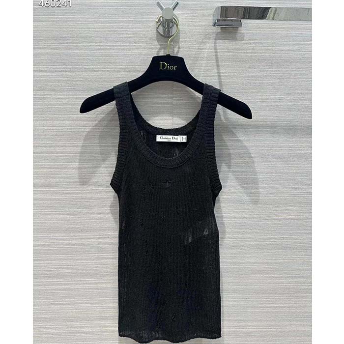 Dior Women CD Tank Top Black Technical Linen Knit