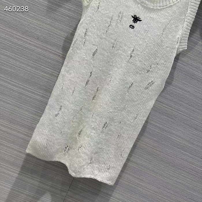 Dior Women CD Tank Top White Technical Linen Knit