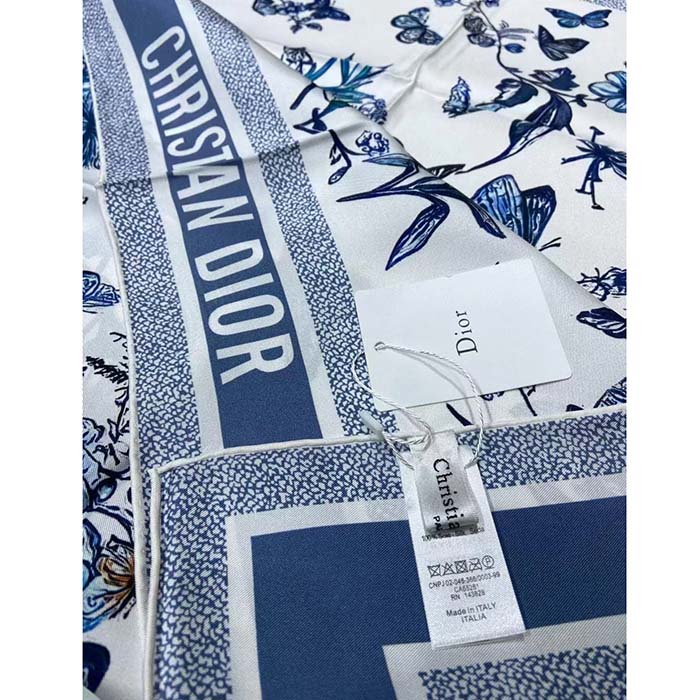 Dior Women CD Toile De Jouy Mexico 90 Square Scarf Blue Silk Twill
